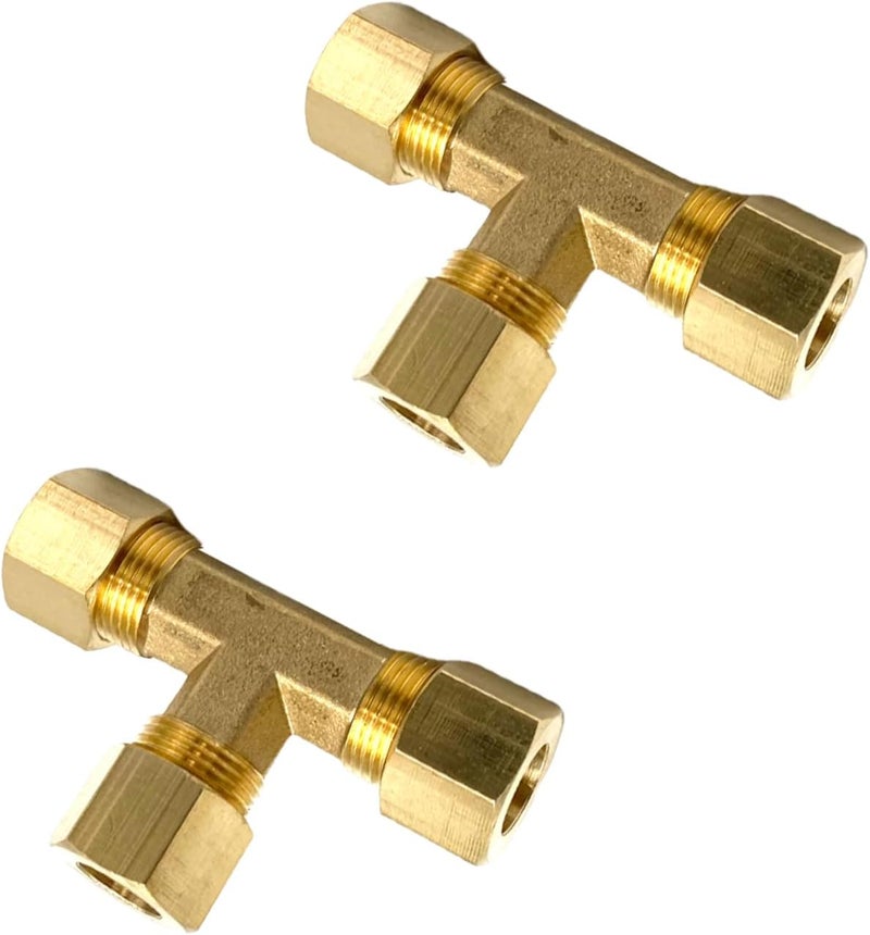 Bumugufu 2 Pcs 3/8" Compression Tee, 3/8" OD x 3/8" OD x 3/8" OD Copper Tubing Fittings 90 Degree Brass T Tube Fitting for Gas Line, Oil Pressure Gauges and Air Compressor - Image 3